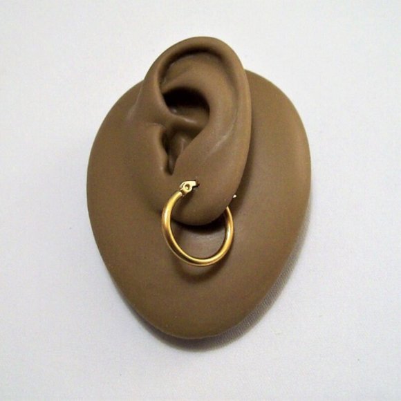 Round Tube 3/4" 18mm Hoops Pierced Earrings Gold Large Thick Band - Picture 6 of 6